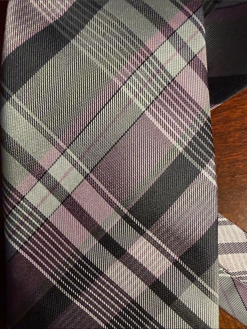 Perry Ellis Pink and Gray Plaid Tie